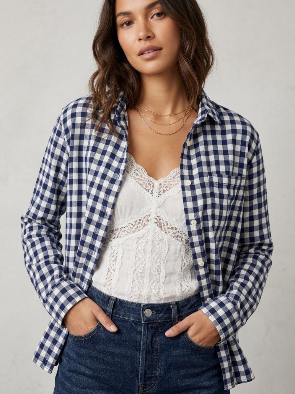 Levi's Navy and White Gingham Button-Down Shirt